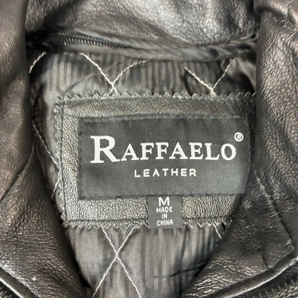 Raffaelo Leather Mens Black Zip Front Quilted Lined Jacket Coat Size M